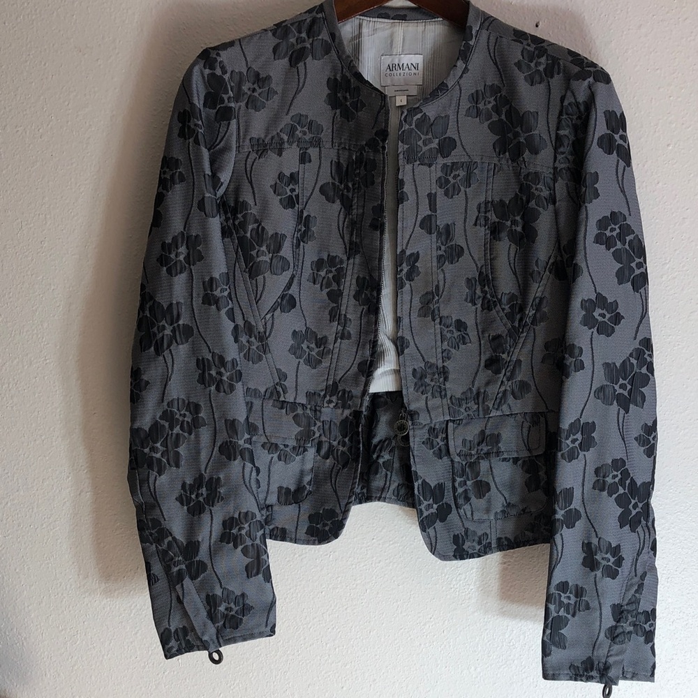 Armani Exchange Gray and Black Floral Zip-Front Jacket, Size 6